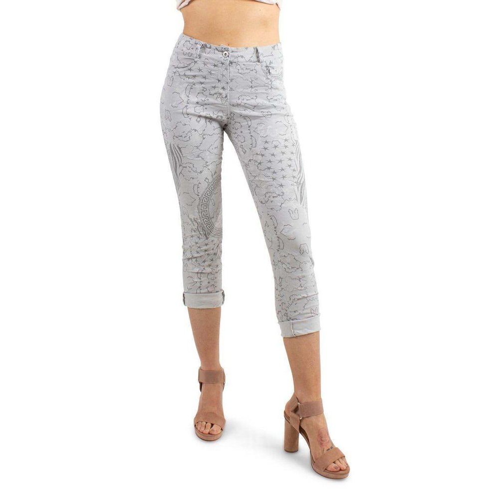 GiGi Moda Antonella Greek Pant Womens M Grey White Map Print Made in Italy